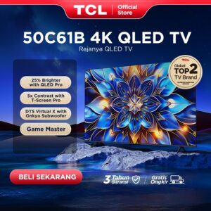 [Best Seller 4K QLED Google TV] TCL 50 inch C61B - T-Screen Pro - ONKYO & Dolby Vision-Atmos - Hands Free Google Assistant - Slim Body (Model- 50C61B)